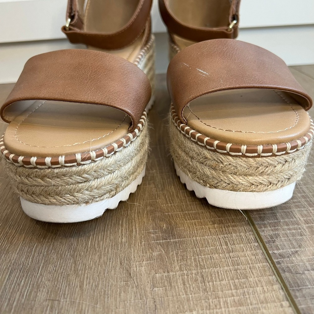 Soda Platform Wedge Sandals Cognac Brown Espadrille Ankle Strap Size‎ 9 - Picture 7 of 9